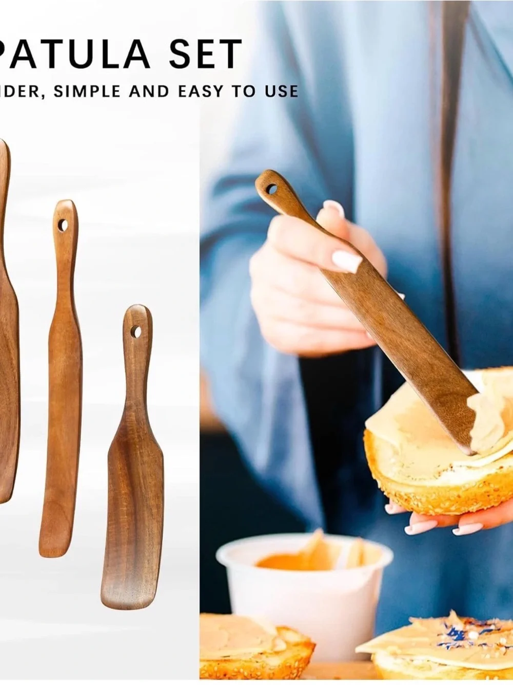 Wooden Spatulas for Cooking, 5-Piece Teak Spurtle Set, Smooth Finish